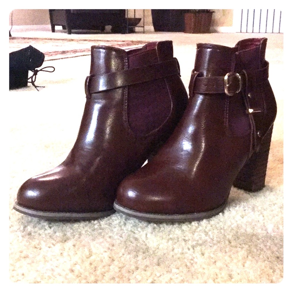 Brown leather booties